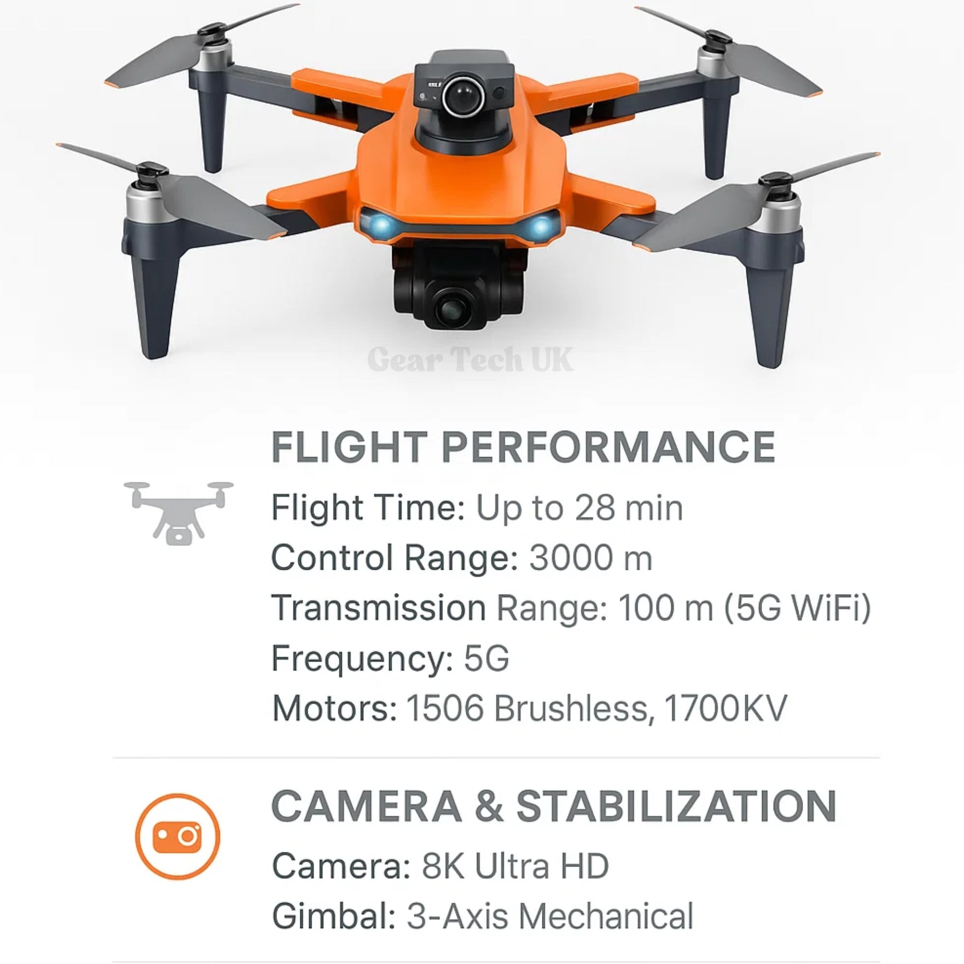 NovaWing Pro İnsansız Hava Aracı 8K Yüksek Çözünürlüklü Çift Kamera, Küresel Konumlama Sistemi ve Fırçasız Motorlarla