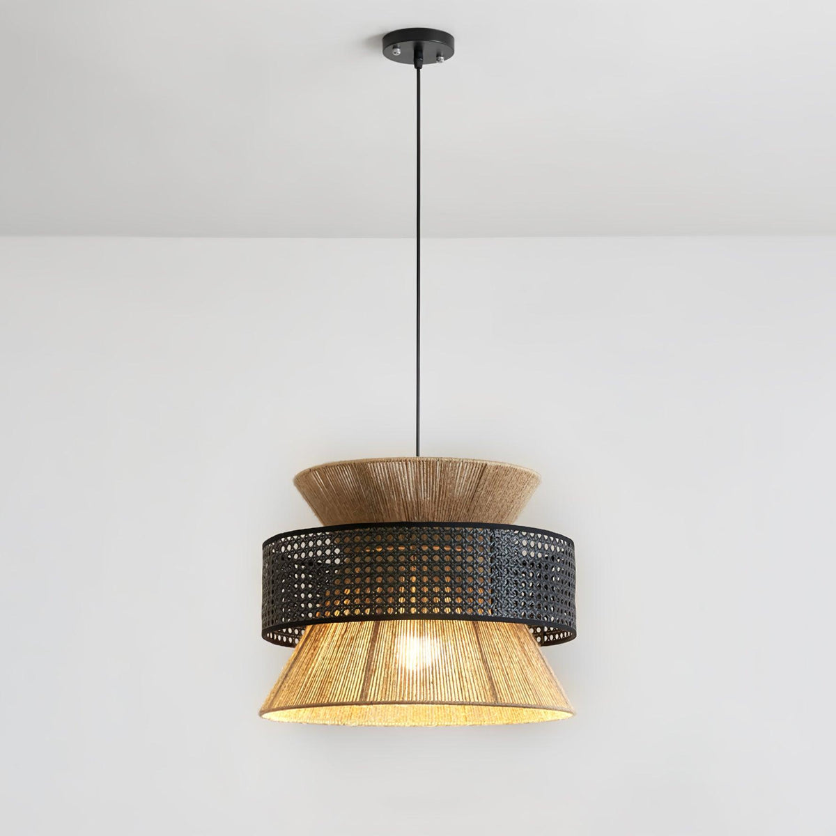 Suspension Ophelia en rotin tressé — Douille E26, 5 diamètres