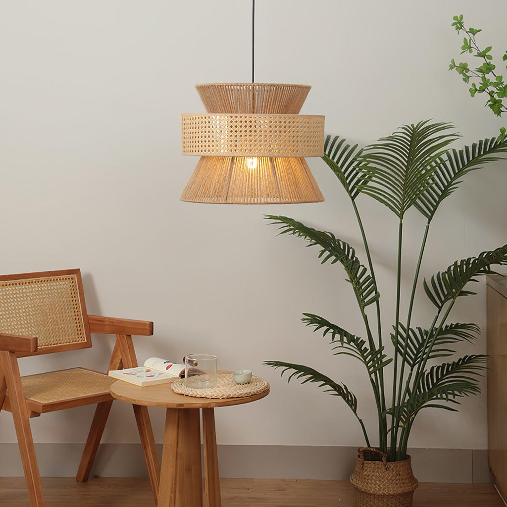 Suspension Ophelia en rotin tressé — Douille E26, 5 diamètres