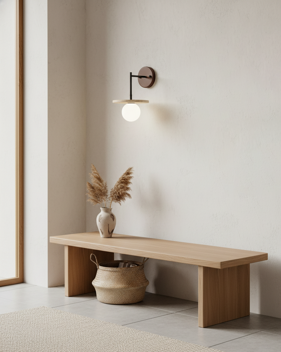 Minimalistyczna drewniana lampa ścienna Vantor — światło G9 podłączane na stałe, orzech i czerń
