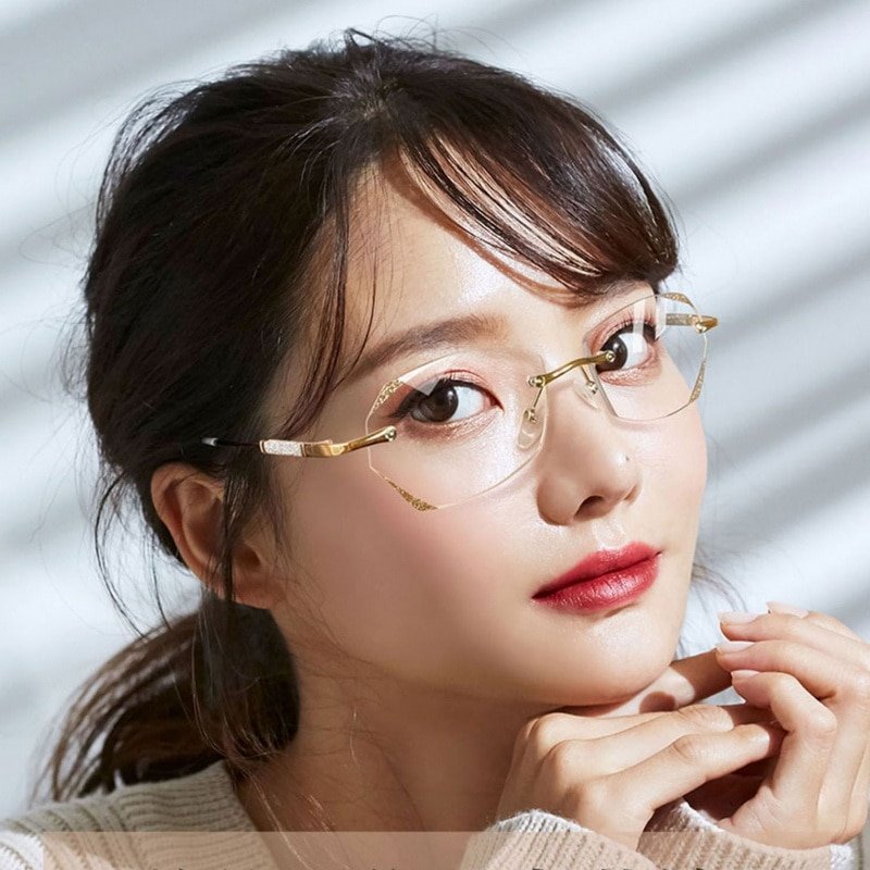 Lunettes pour femmes sans monture avec diamant, anti-lumière bleue, presbytie