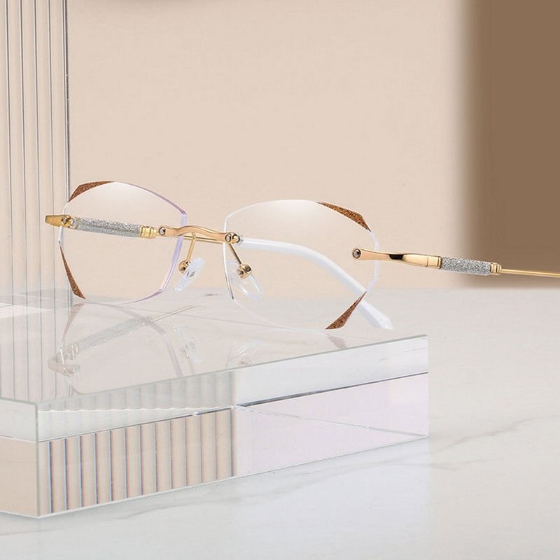 Lunettes pour femmes sans monture avec diamant, anti-lumière bleue, presbytie