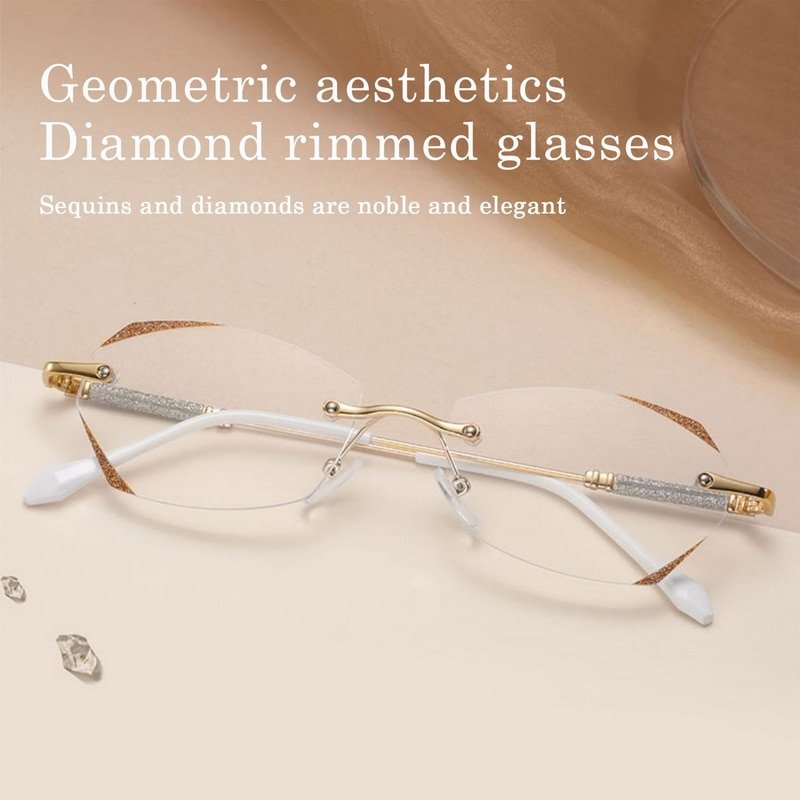 Lunettes pour femmes sans monture avec diamant, anti-lumière bleue, presbytie