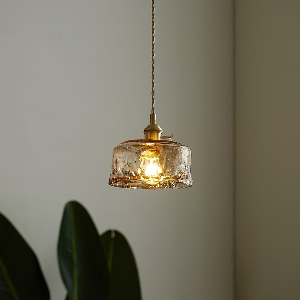 Amberlyn vintage-pendellampe i ravfarvet glas — E26-fatning, dæmpbar