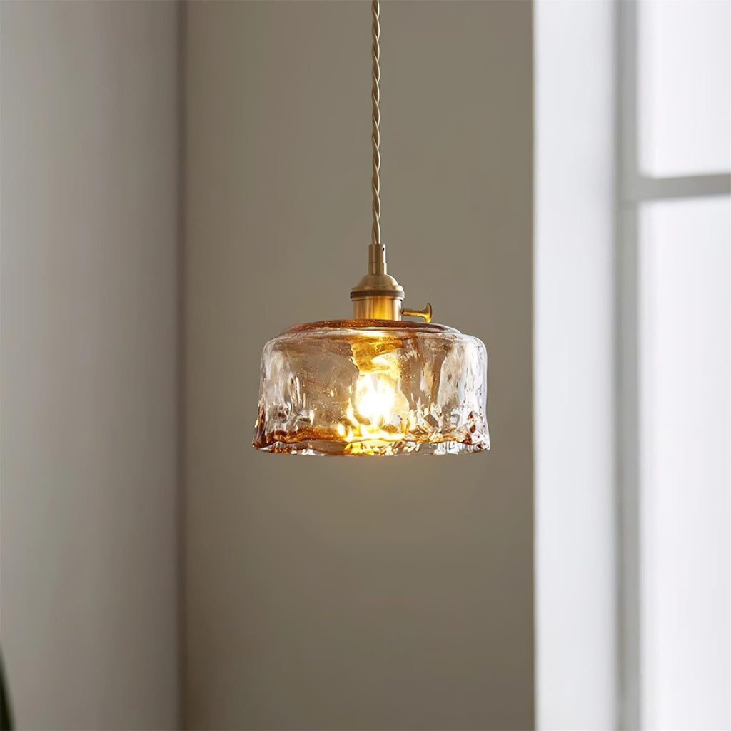 Amberlyn vintage-pendellampe i ravfarvet glas — E26-fatning, dæmpbar