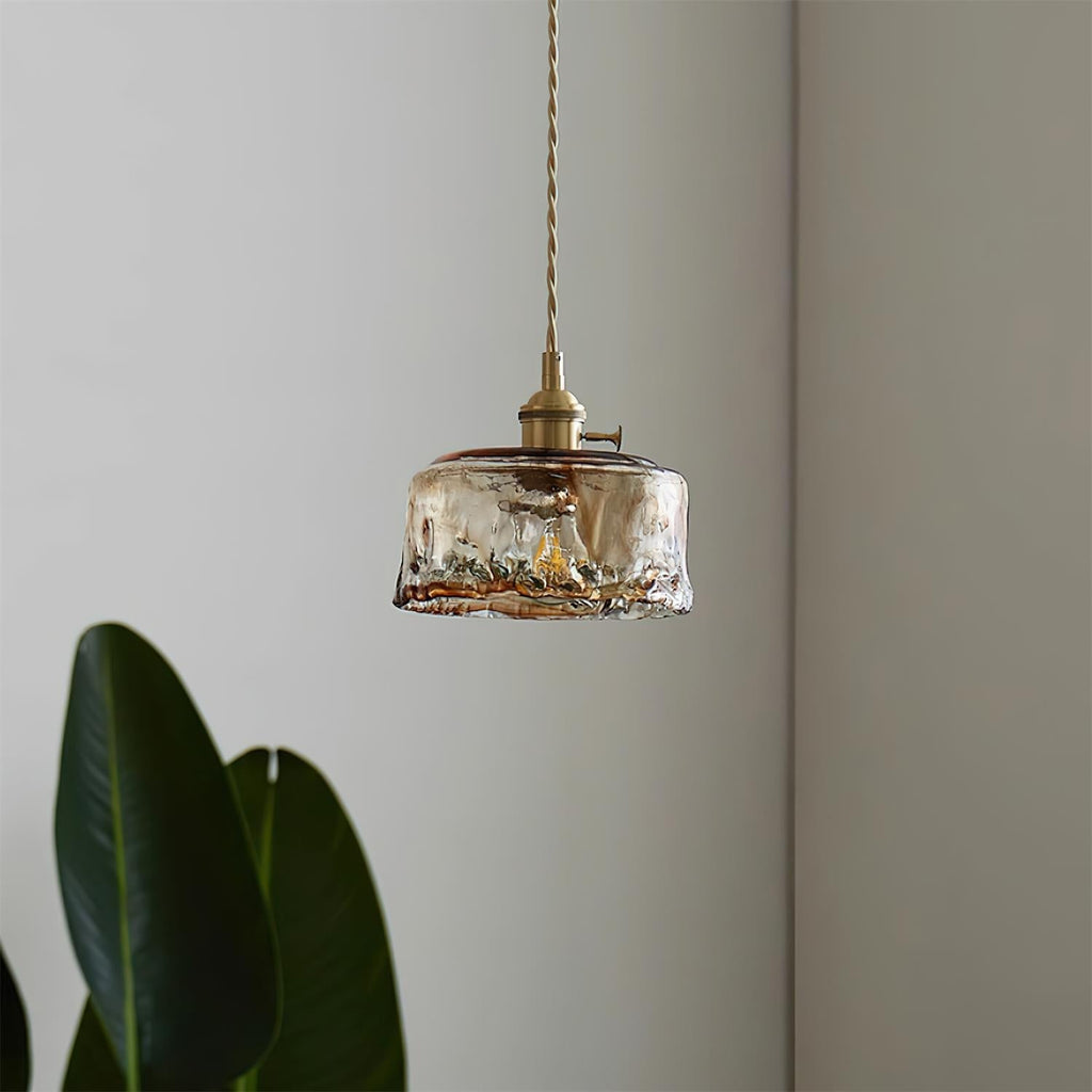 Amberlyn vintage-pendellampe i ravfarvet glas — E26-fatning, dæmpbar