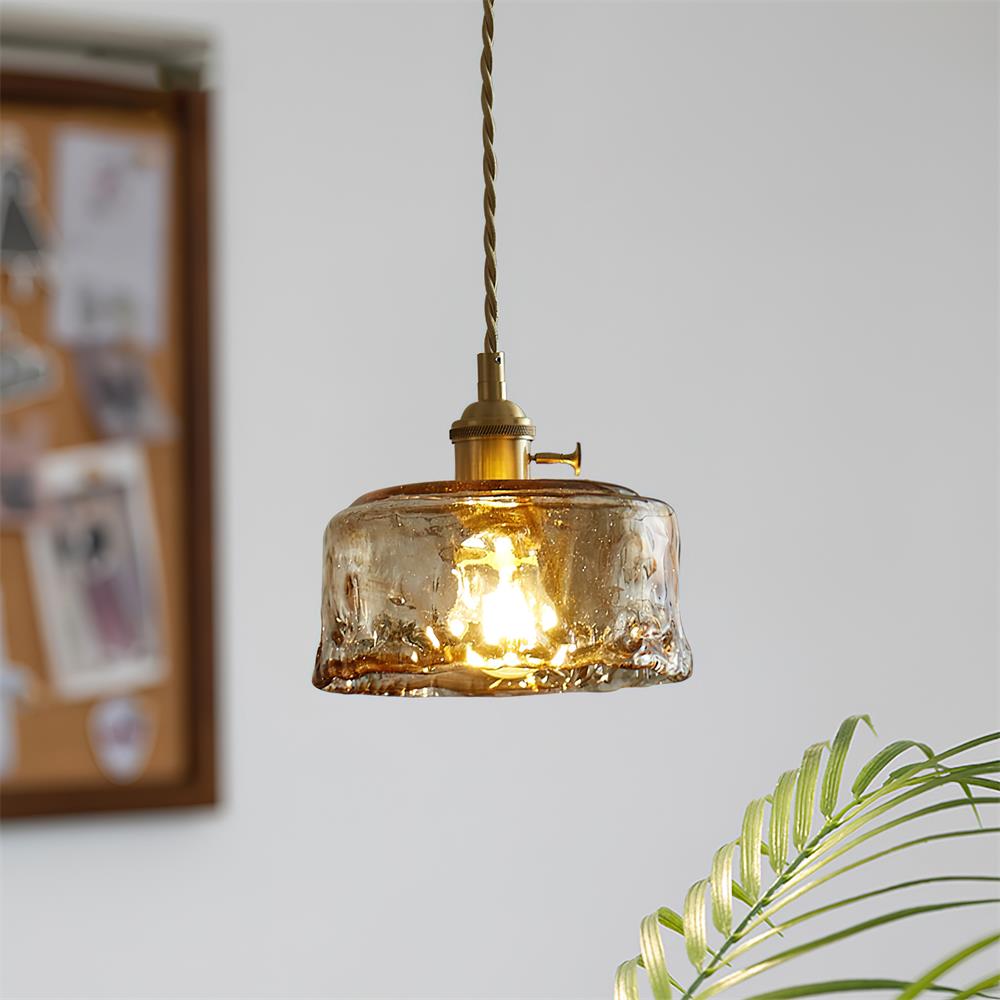 Amberlyn vintage-pendellampe i ravfarvet glas — E26-fatning, dæmpbar
