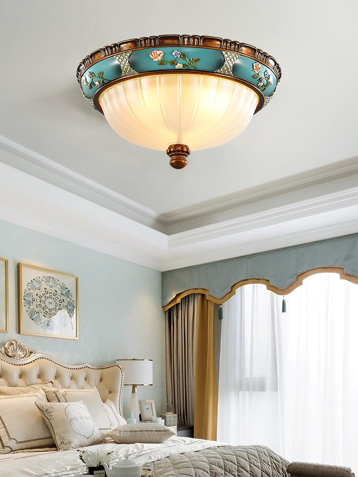 Luz de teto encastrada floral retro — acabamento em resina azul