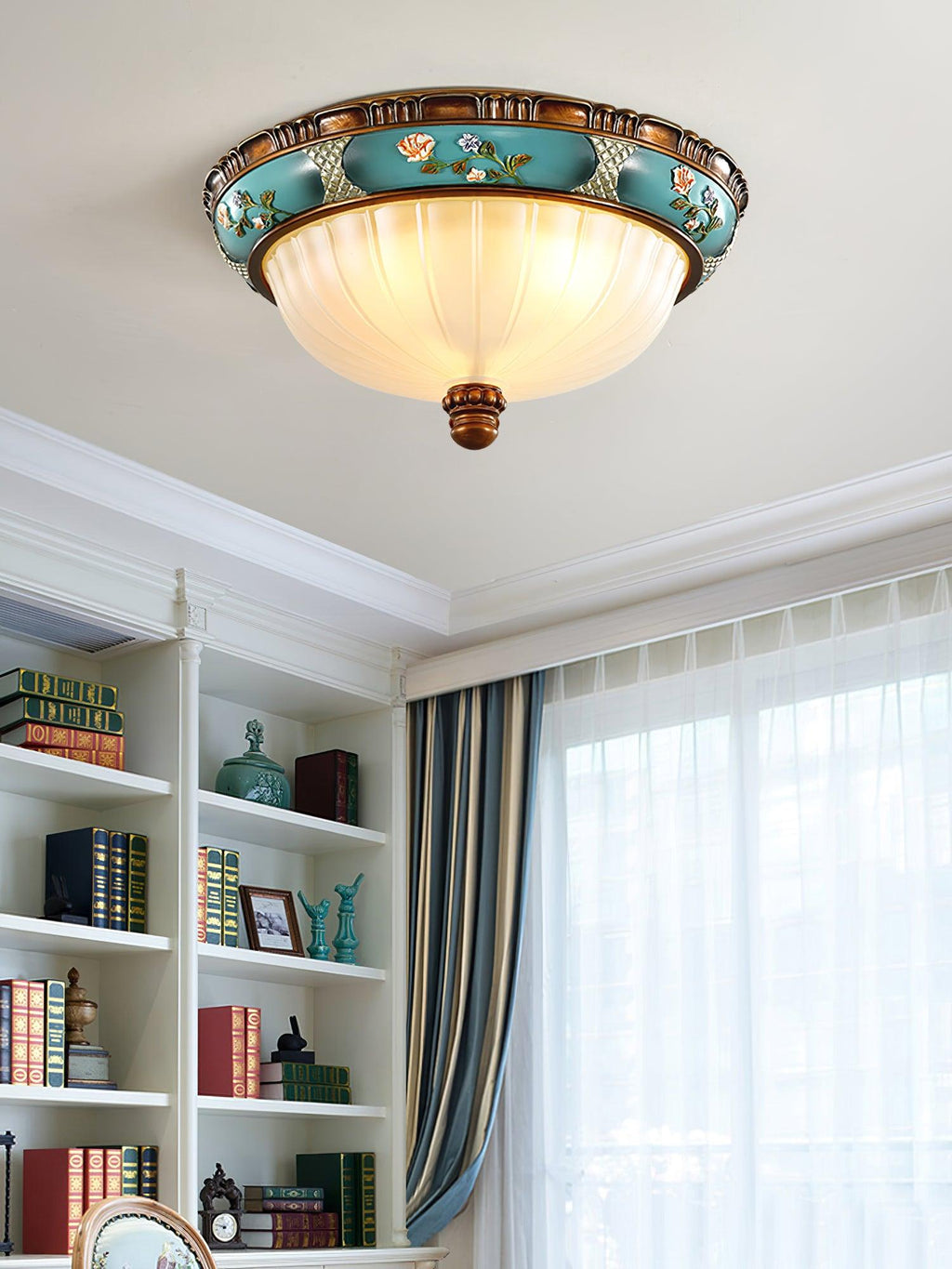 Luz de teto encastrada floral retro — acabamento em resina azul