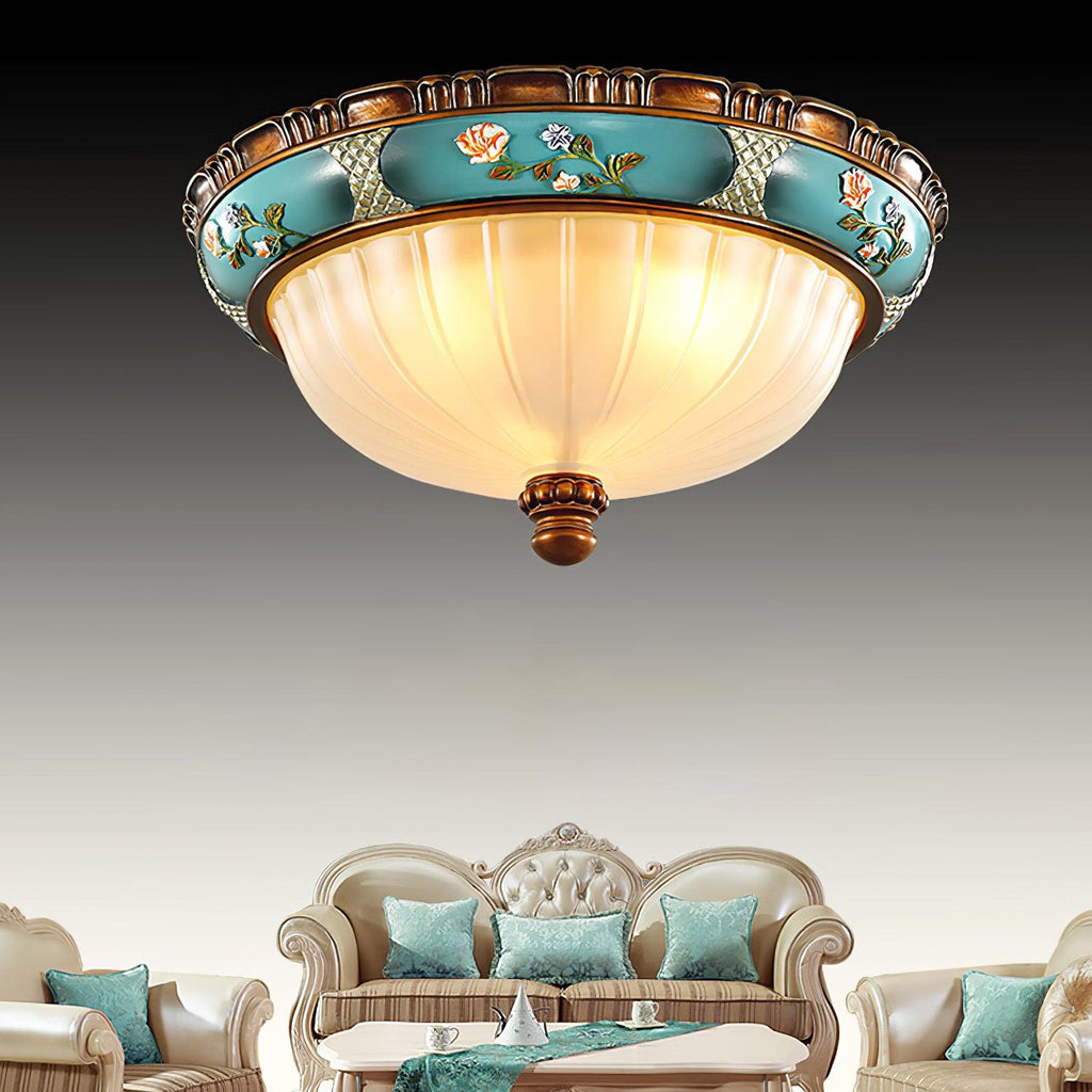 Luz de teto encastrada floral retro — acabamento em resina azul