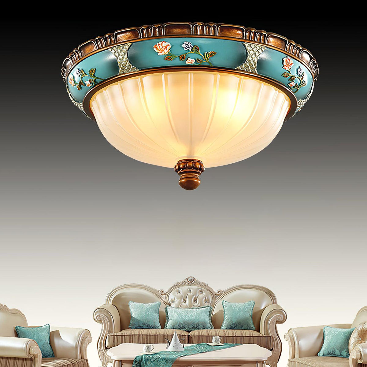 Luz de teto encastrada floral retro — acabamento em resina azul
