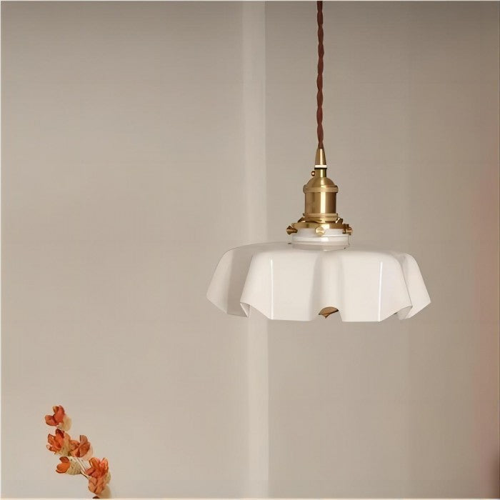 Maribela Glass Flower Pendant Light In Cream Vintage Glow