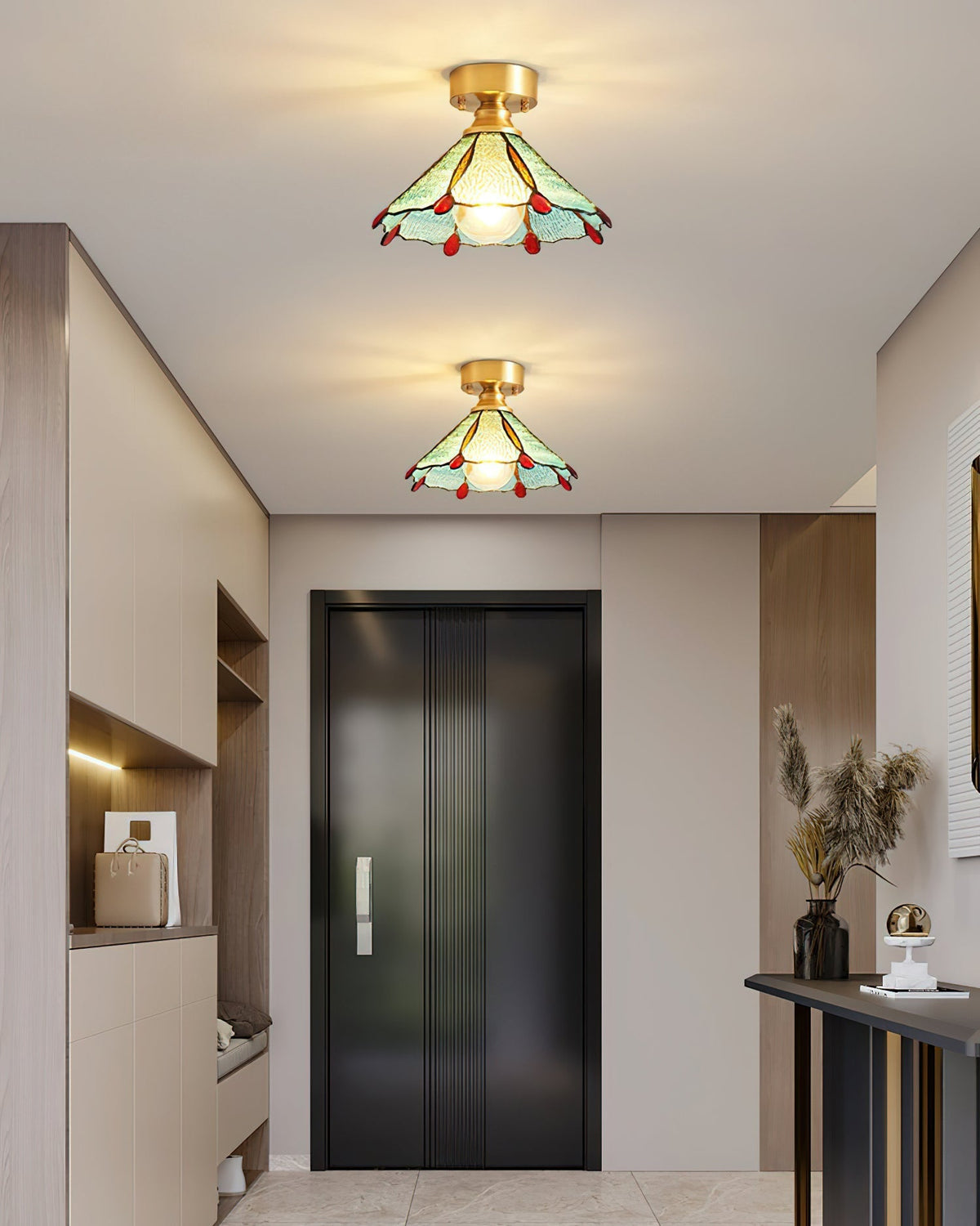 Plafoniera Civelle — Paralume in vetro colorato in stile Tiffany