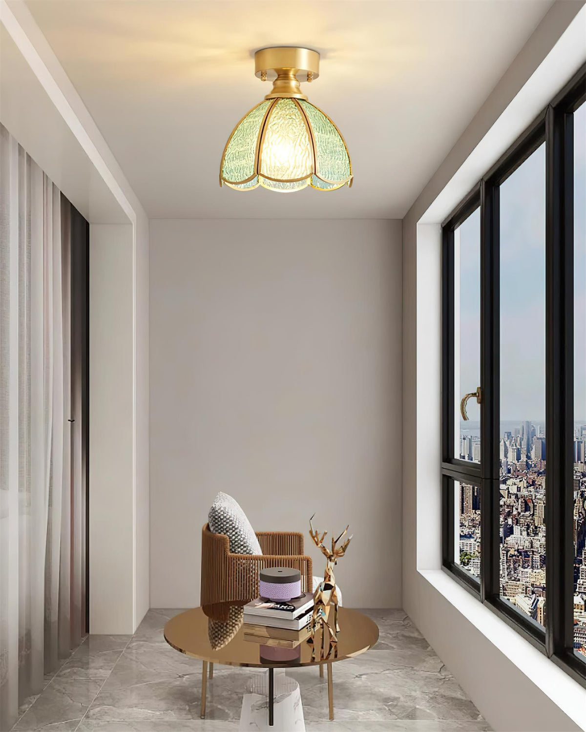 Plafoniera Civelle — Paralume in vetro colorato in stile Tiffany