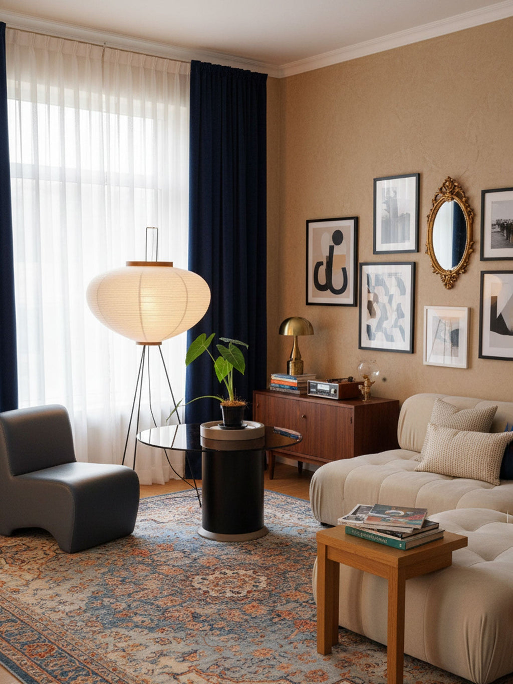 Traditionel gulvlampe i rispapir