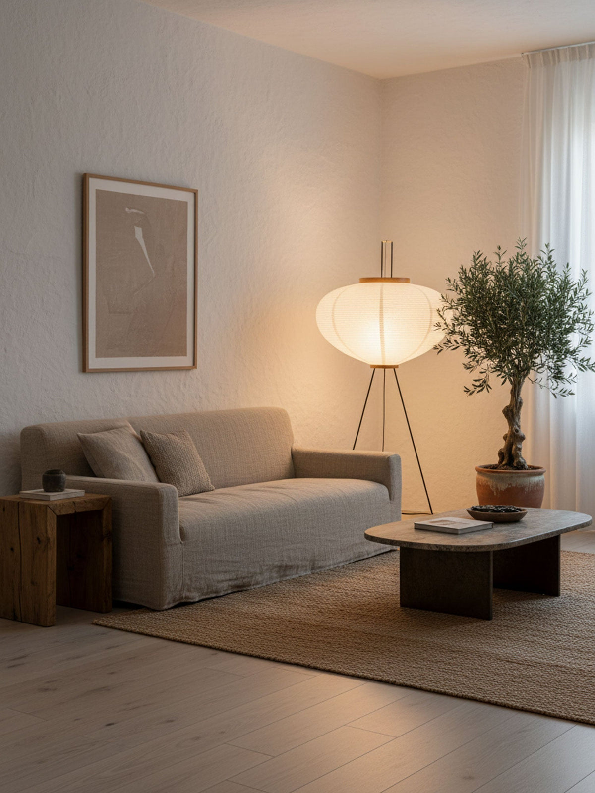 Traditionel gulvlampe i rispapir