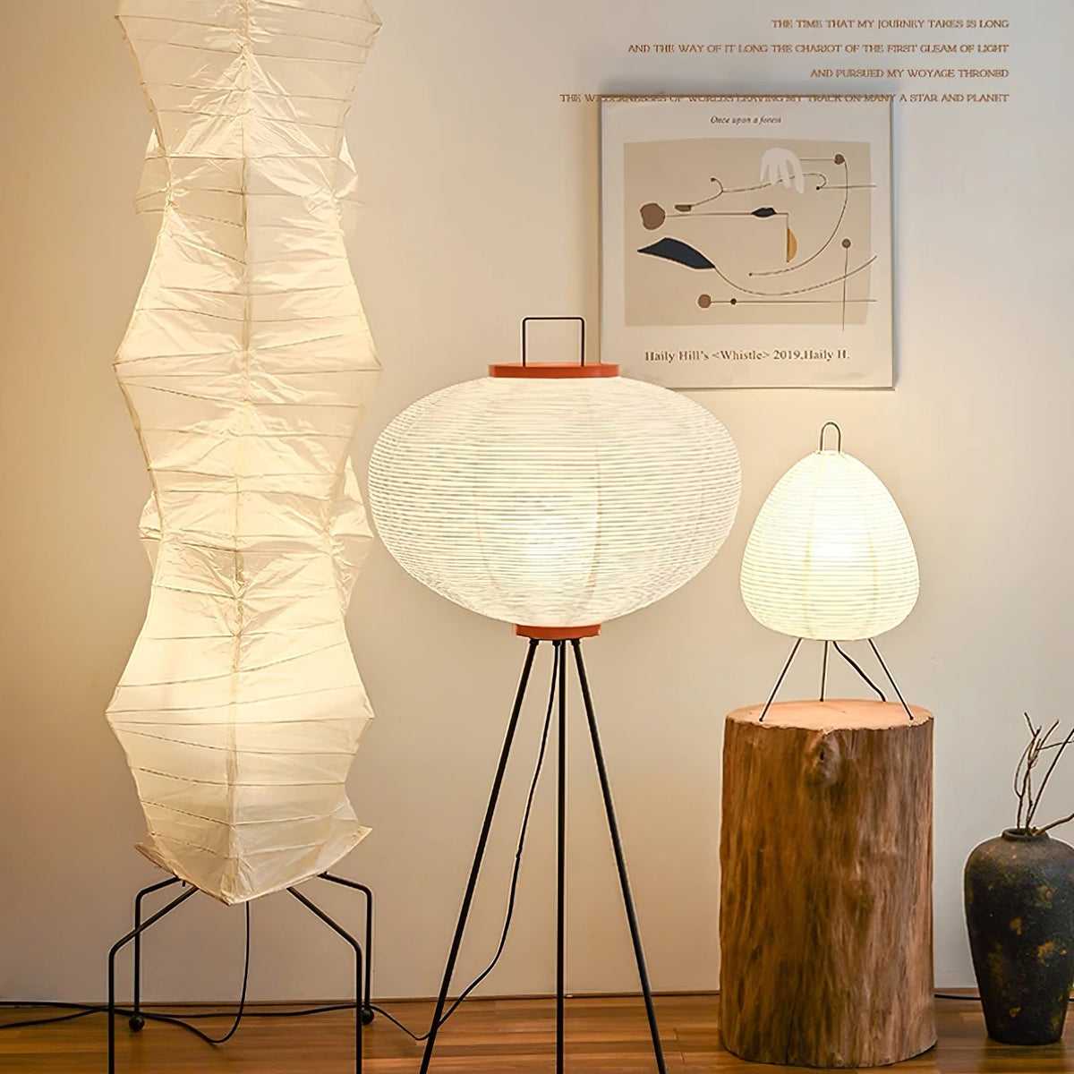Traditionel gulvlampe i rispapir