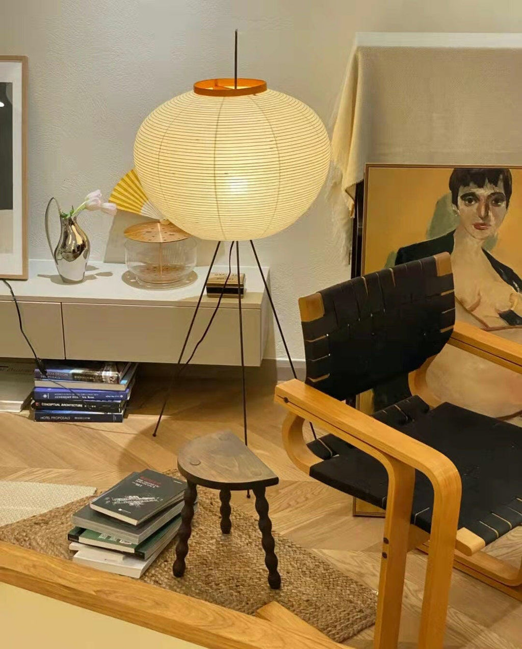 Traditionel gulvlampe i rispapir