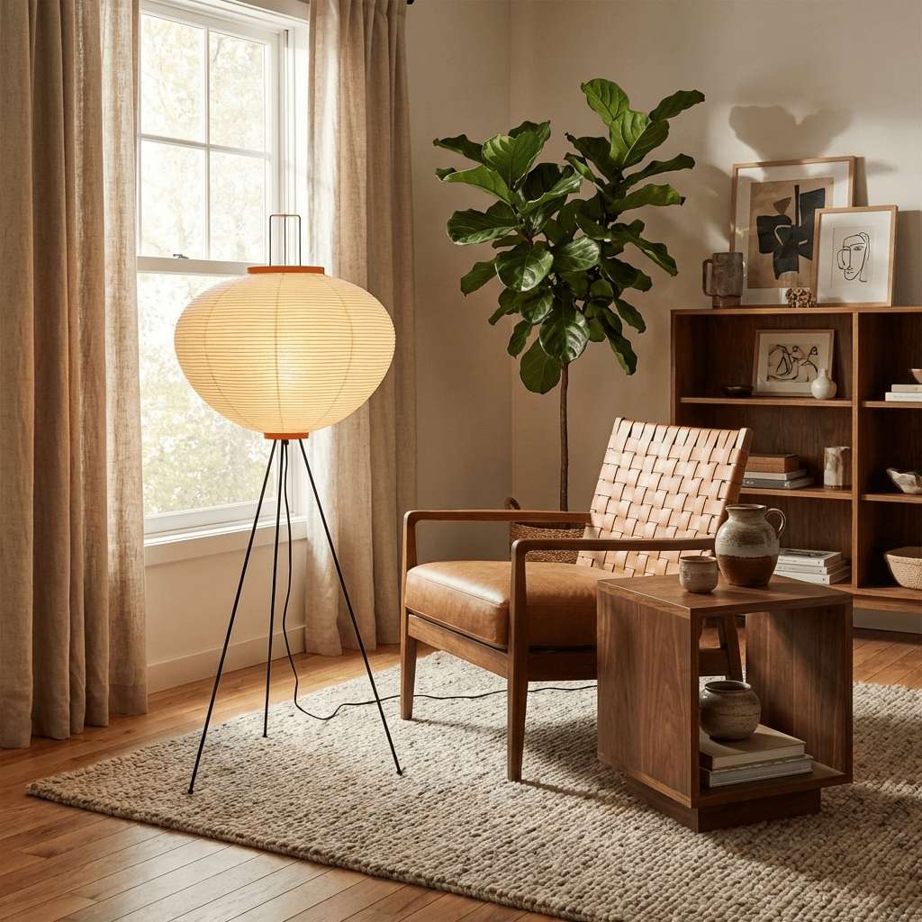 Traditionel gulvlampe i rispapir