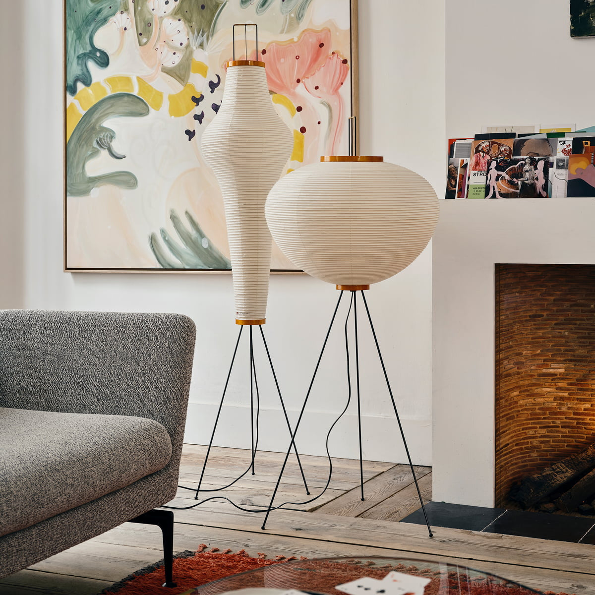 Traditionel gulvlampe i rispapir