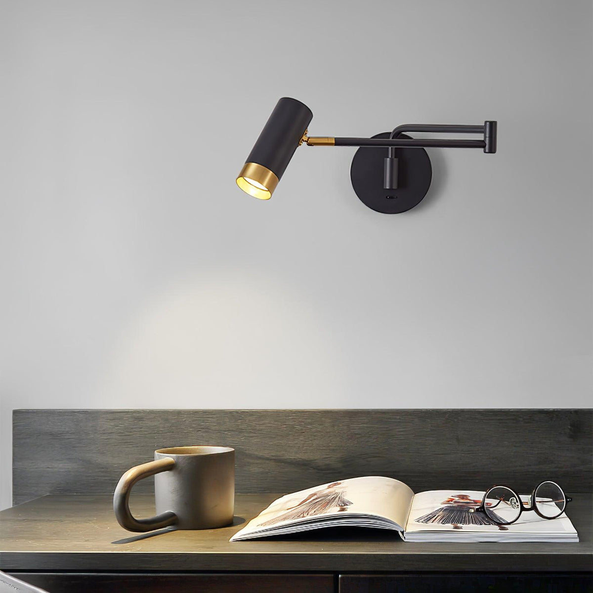 Ridge Arm Wall Lamp — Adjustable Swing Arm, Pivoting Shade