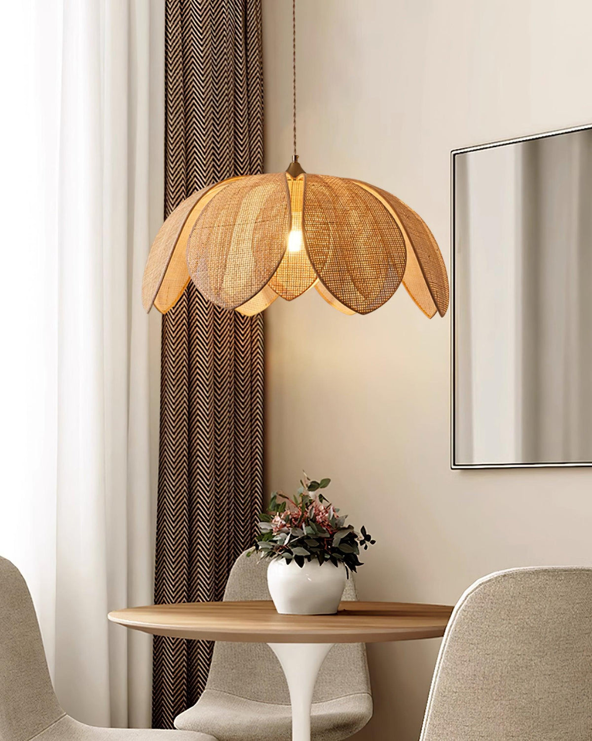 Fionel Rattan Sarkıt Lamba — 65cm Çap, Açık Kahverengi
