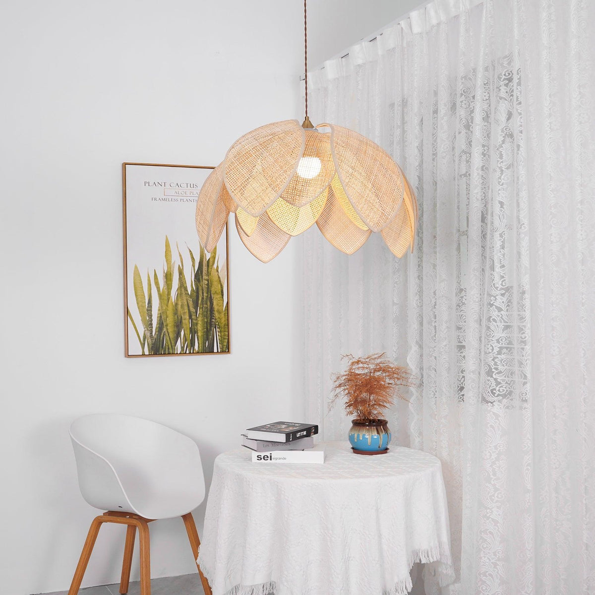 Fionel Rattan Sarkıt Lamba — 65cm Çap, Açık Kahverengi