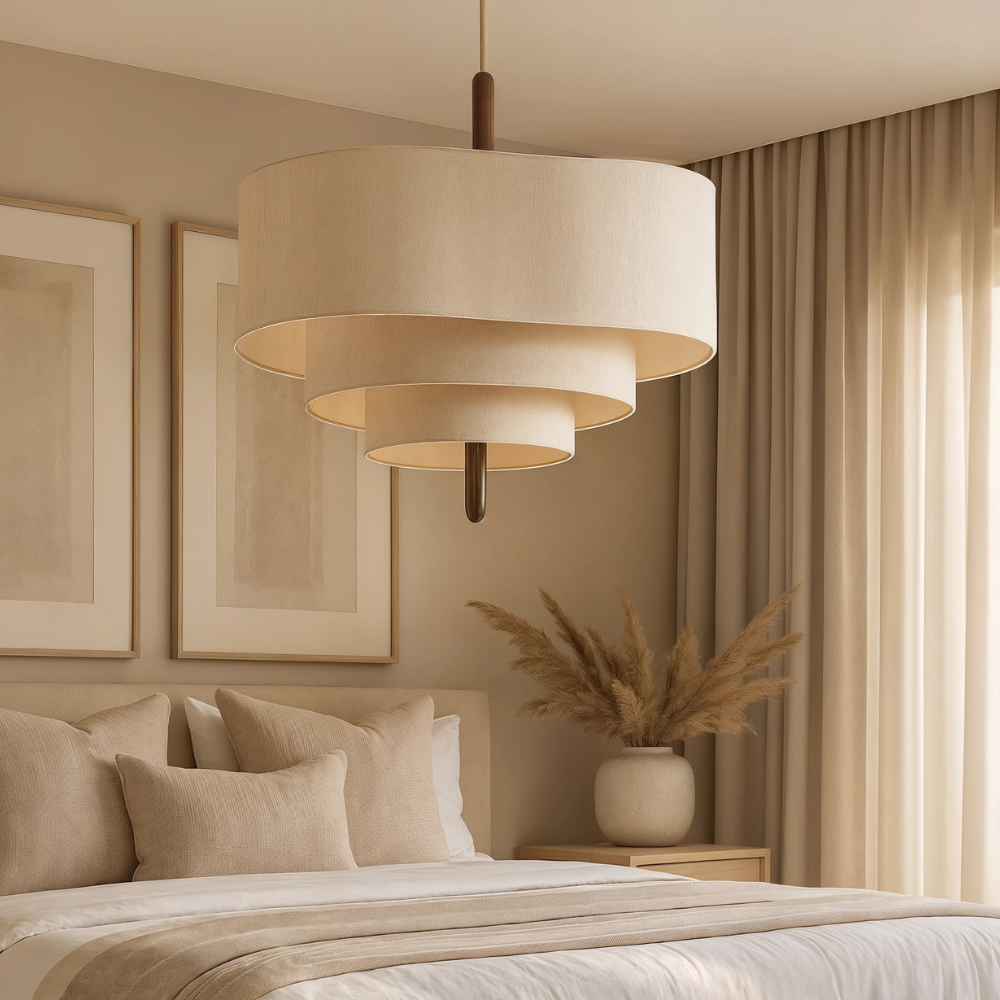 Lampe de plafond organique RondoLight Abat-jour en textile naturel nordique