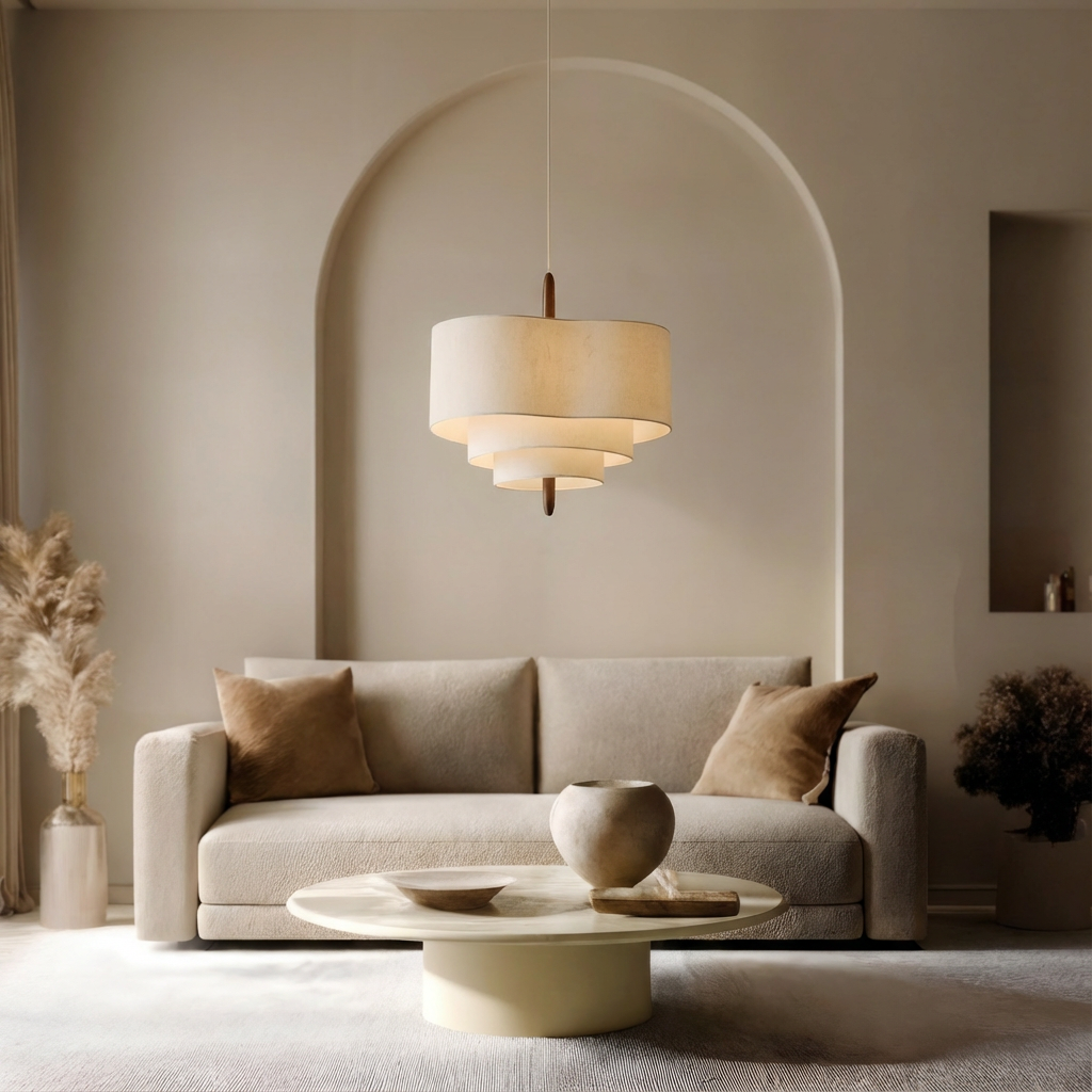 Lampe de plafond organique RondoLight Abat-jour en textile naturel nordique