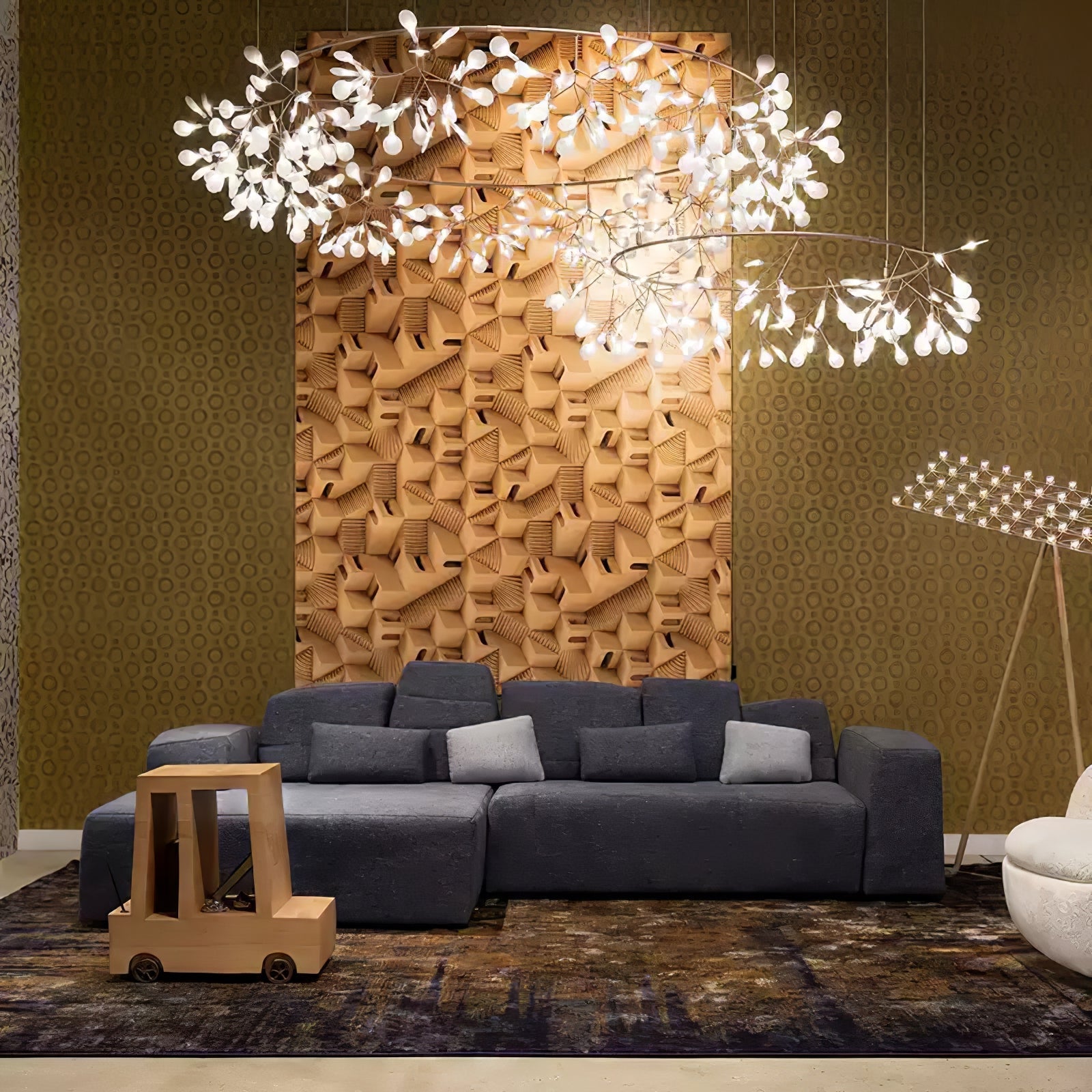 Rose Gold Firefly LED Chandelier — Repositionable Sculptural Branches