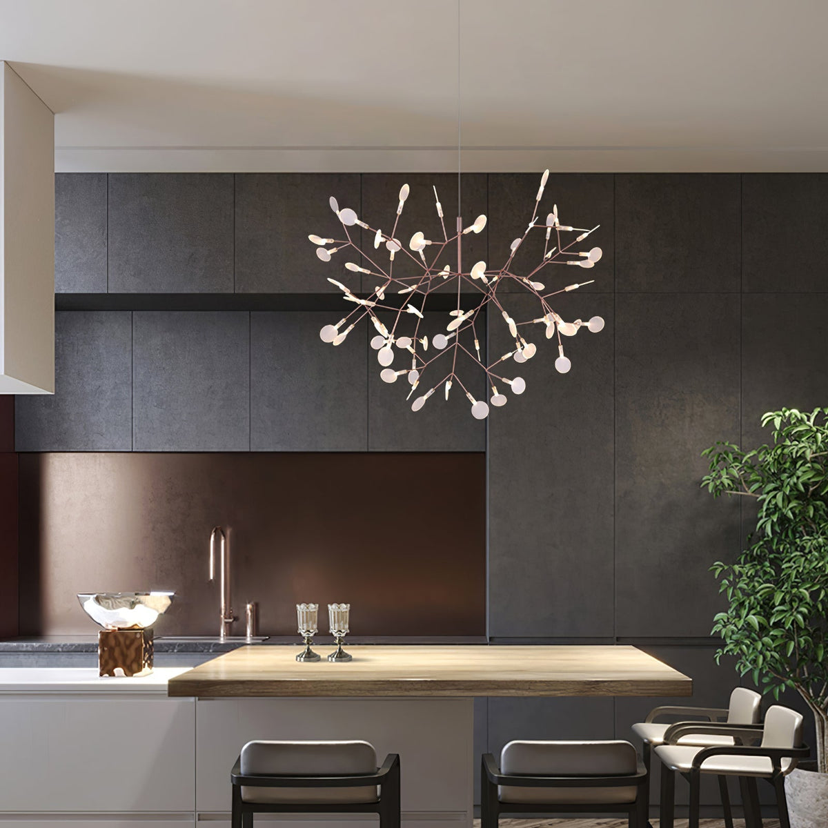 Rose Gold Firefly LED Chandelier — Repositionable Sculptural Branches