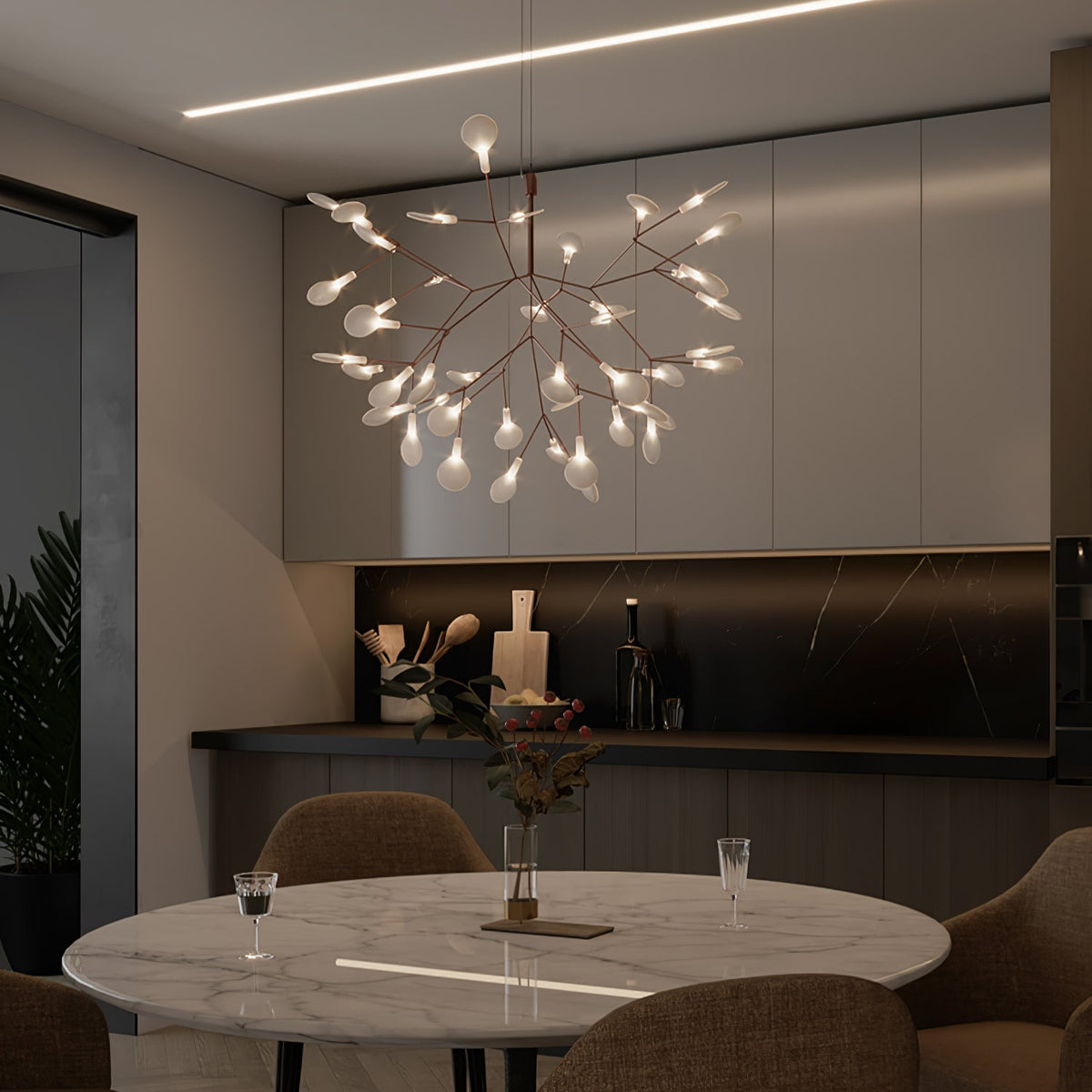 Rose Gold Firefly LED Chandelier — Repositionable Sculptural Branches