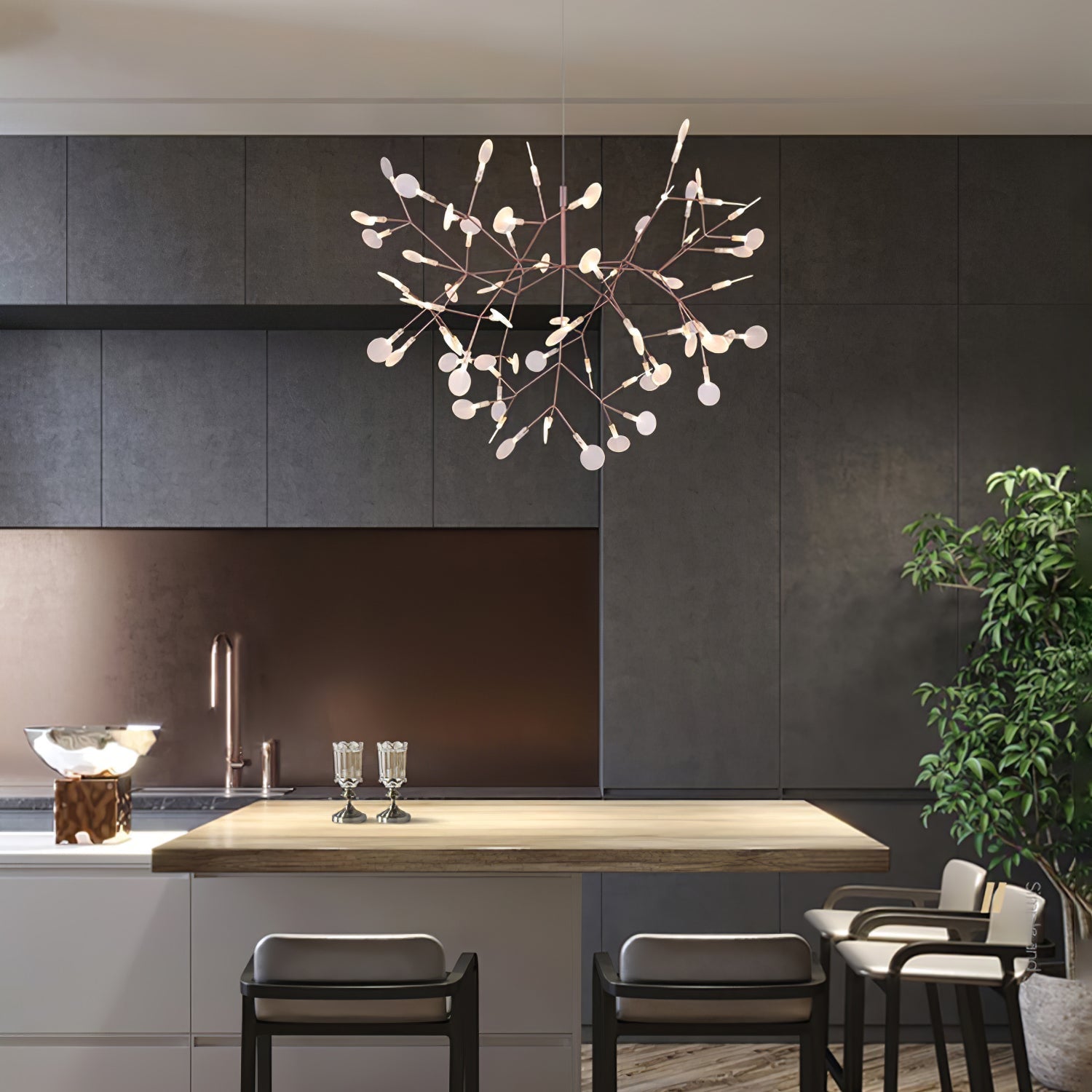 Rose Gold Firefly LED Chandelier — Repositionable Sculptural Branches
