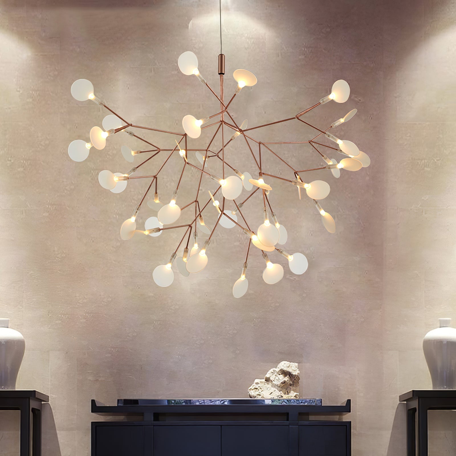 Rose Gold Firefly LED Chandelier — Repositionable Sculptural Branches