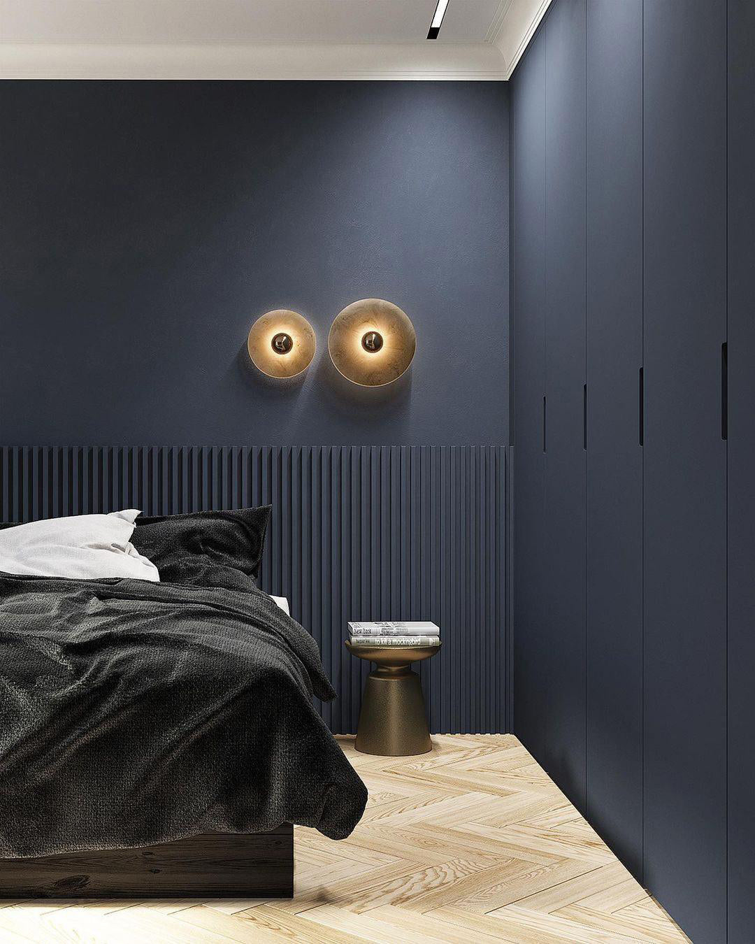 Applique murale ronde en albâtre cannelé — support en laiton, diamètre de 20 à 35 cm