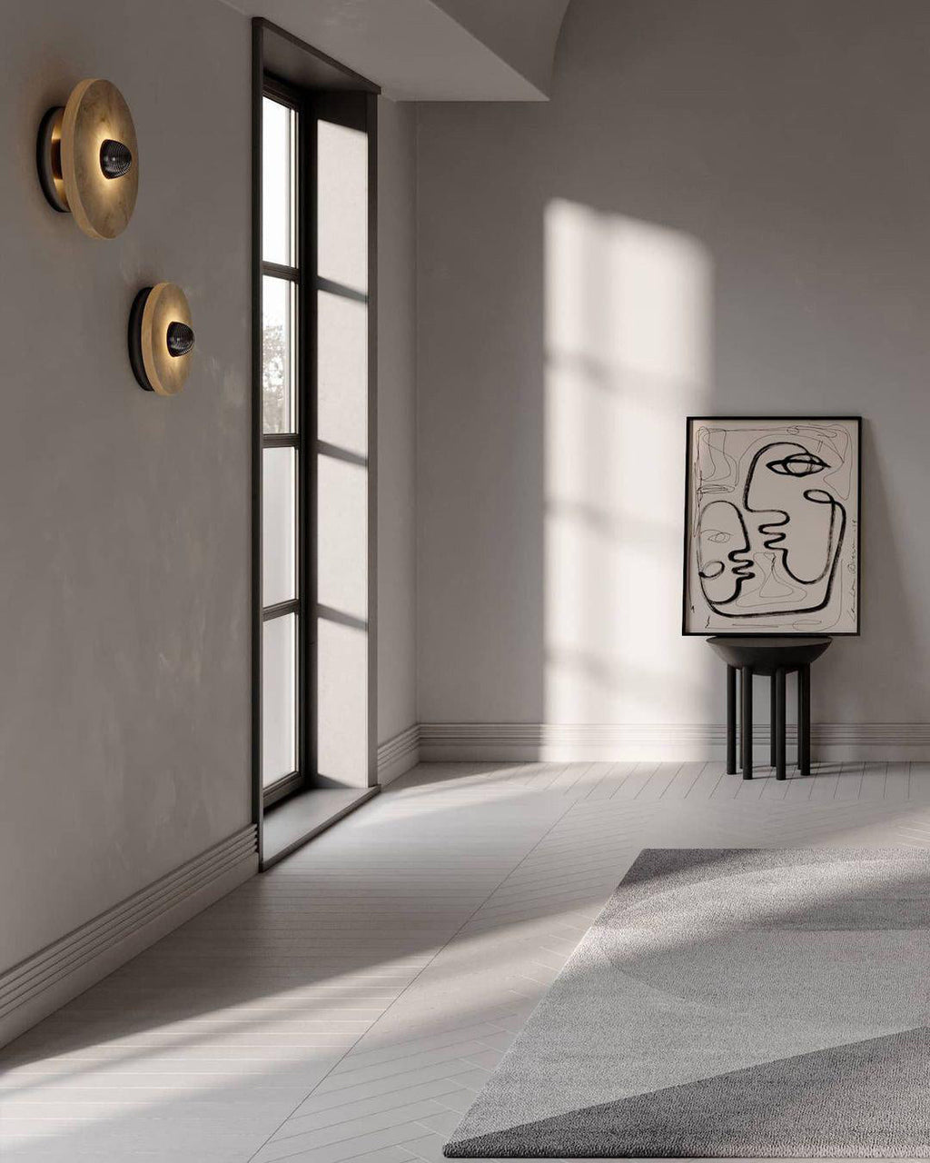 Applique murale ronde en albâtre cannelé — support en laiton, diamètre de 20 à 35 cm