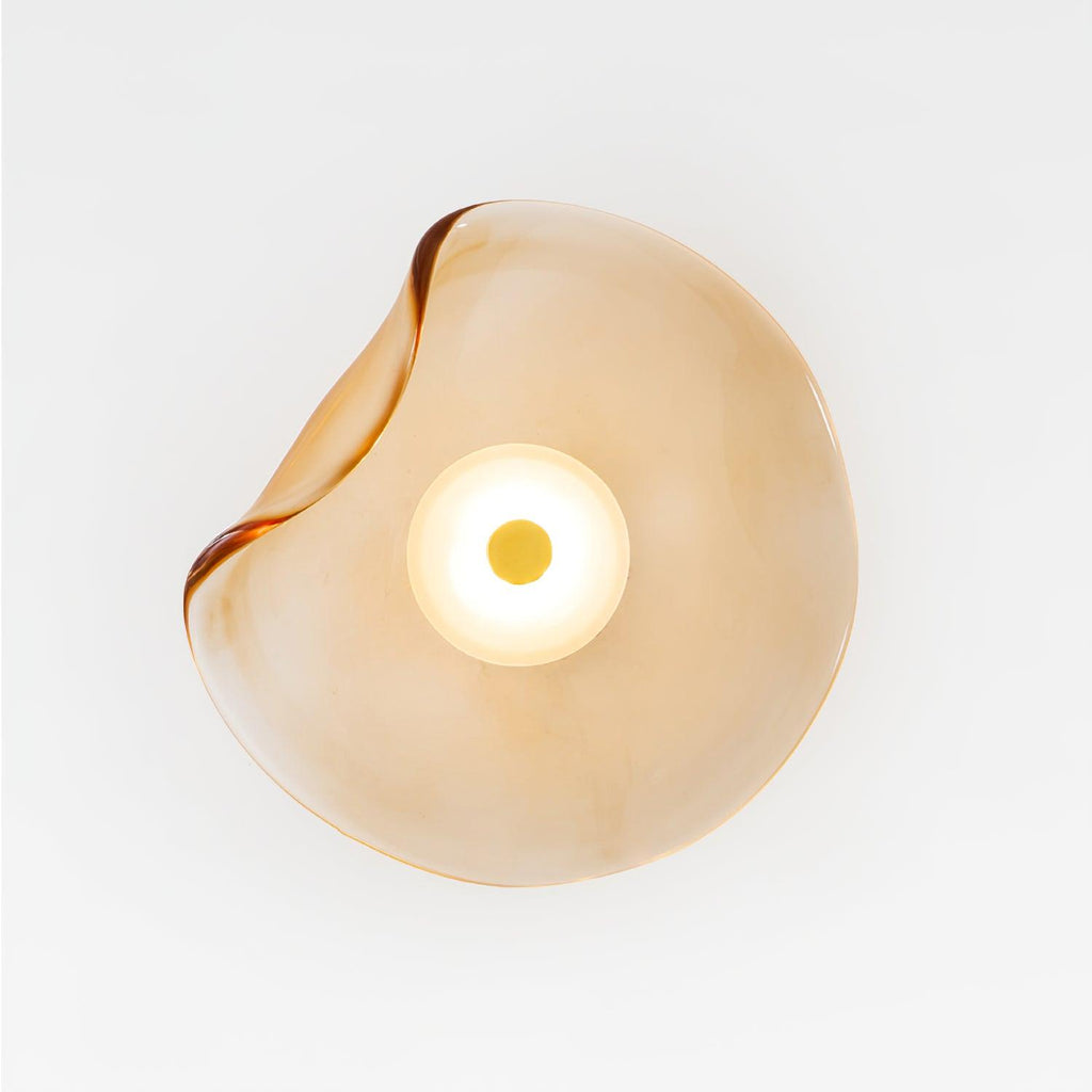 Lámpara de pared de vidrio ámbar Lunara — Diámetro de 25cm, LED integrado, apta para lugares húmedos
