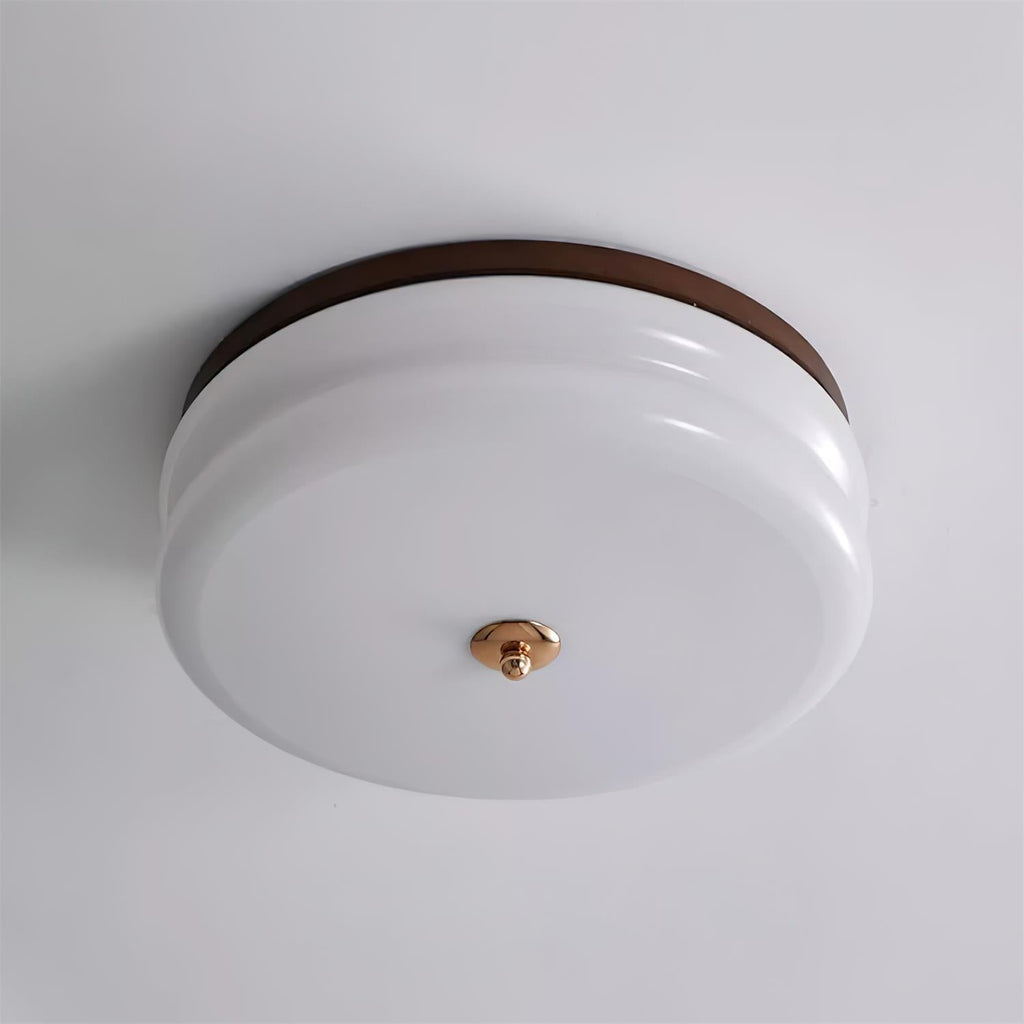 Minimalist Double-Layer Glass Disc Ceiling Light — Walnut Wood, Integrated LED