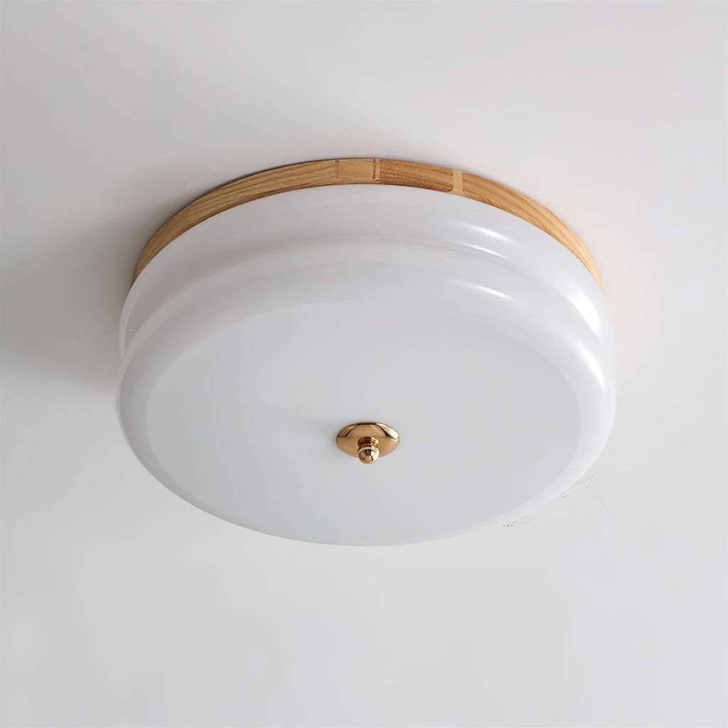 Minimalist Double-Layer Glass Disc Ceiling Light — Walnut Wood, Integrated LED