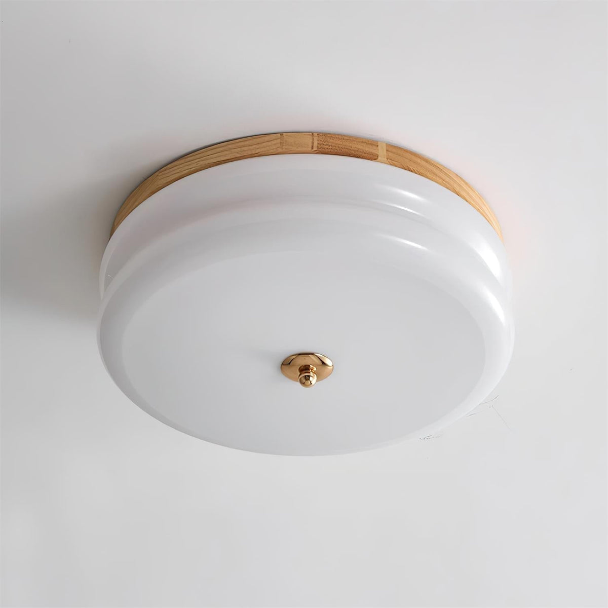 Minimalist Double-Layer Glass Disc Ceiling Light — Walnut Wood, Integrated LED