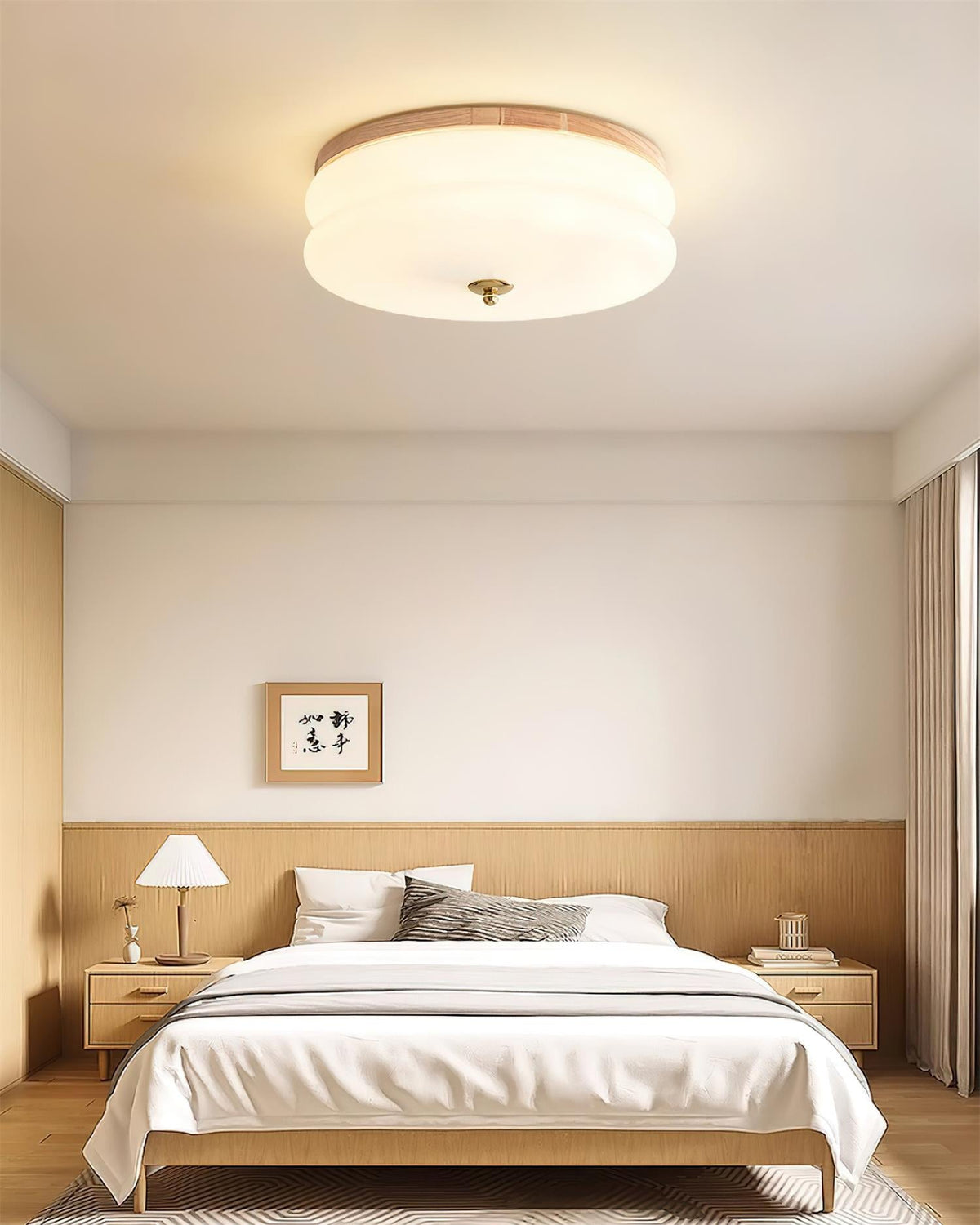 Minimalist Double-Layer Glass Disc Ceiling Light — Walnut Wood, Integrated LED