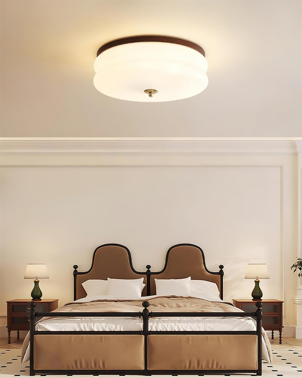 Minimalist Double-Layer Glass Disc Ceiling Light — Walnut Wood, Integrated LED