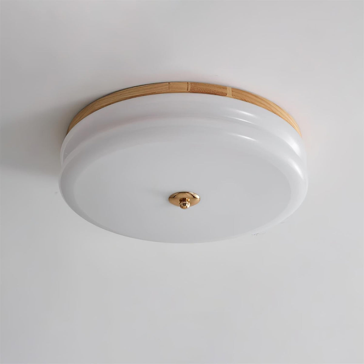 Minimalist Double-Layer Glass Disc Ceiling Light — Walnut Wood, Integrated LED