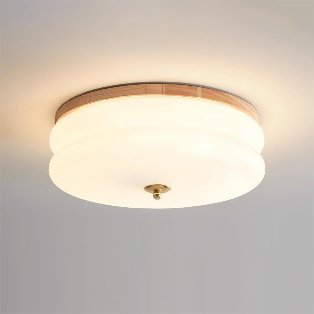 Minimalist Double-Layer Glass Disc Ceiling Light — Walnut Wood, Integrated LED