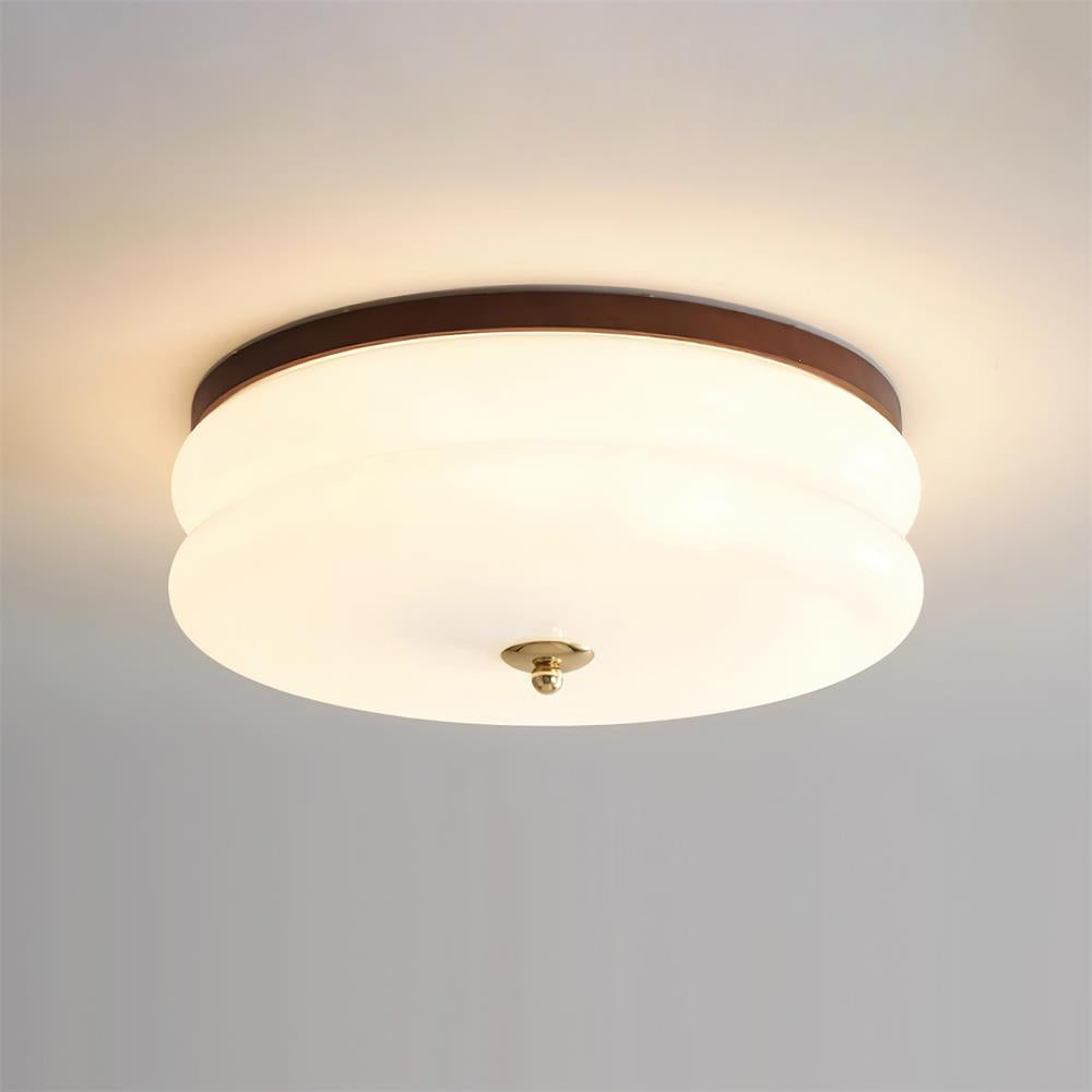 Minimalist Double-Layer Glass Disc Ceiling Light — Walnut Wood, Integrated LED