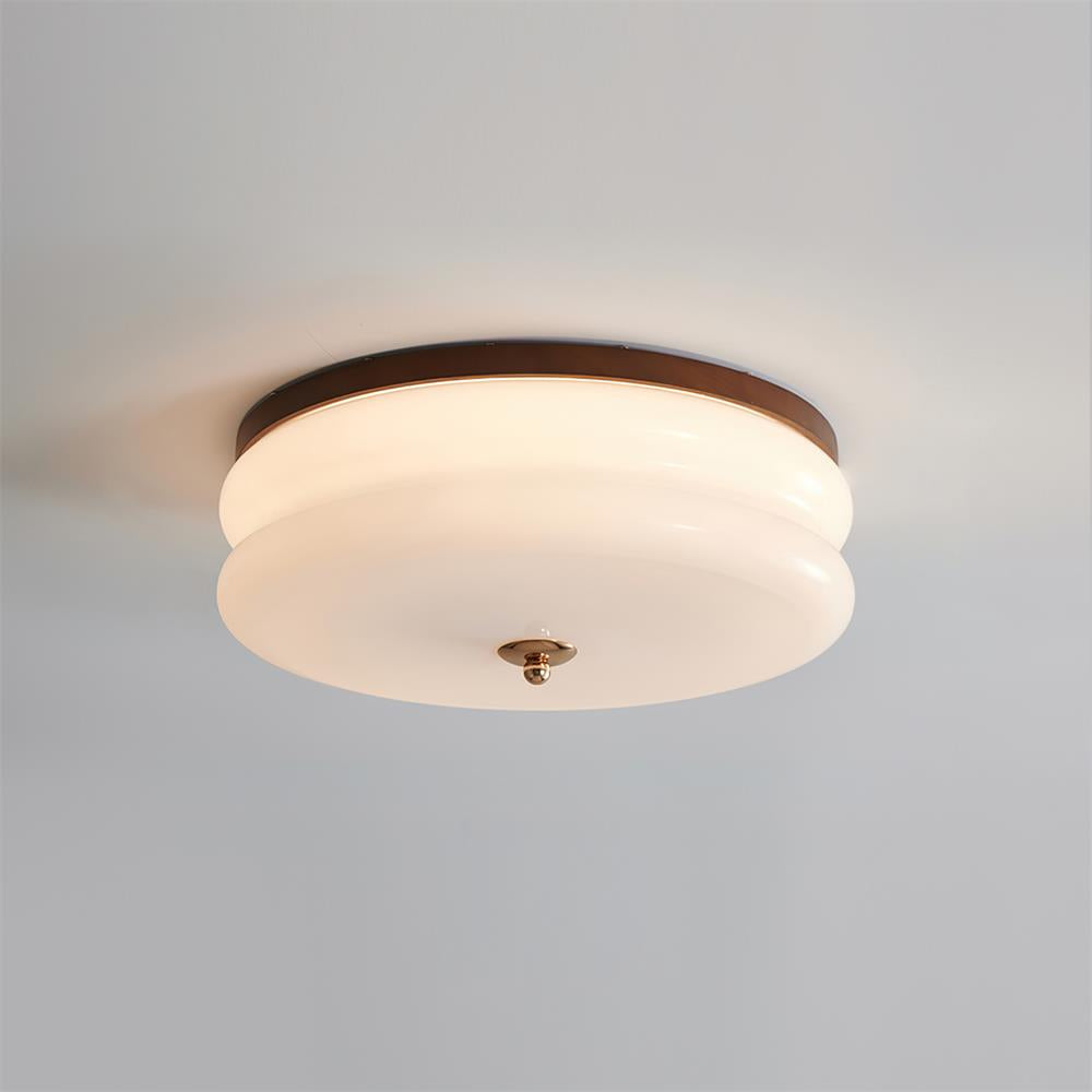 Minimalist Double-Layer Glass Disc Ceiling Light — Walnut Wood, Integrated LED