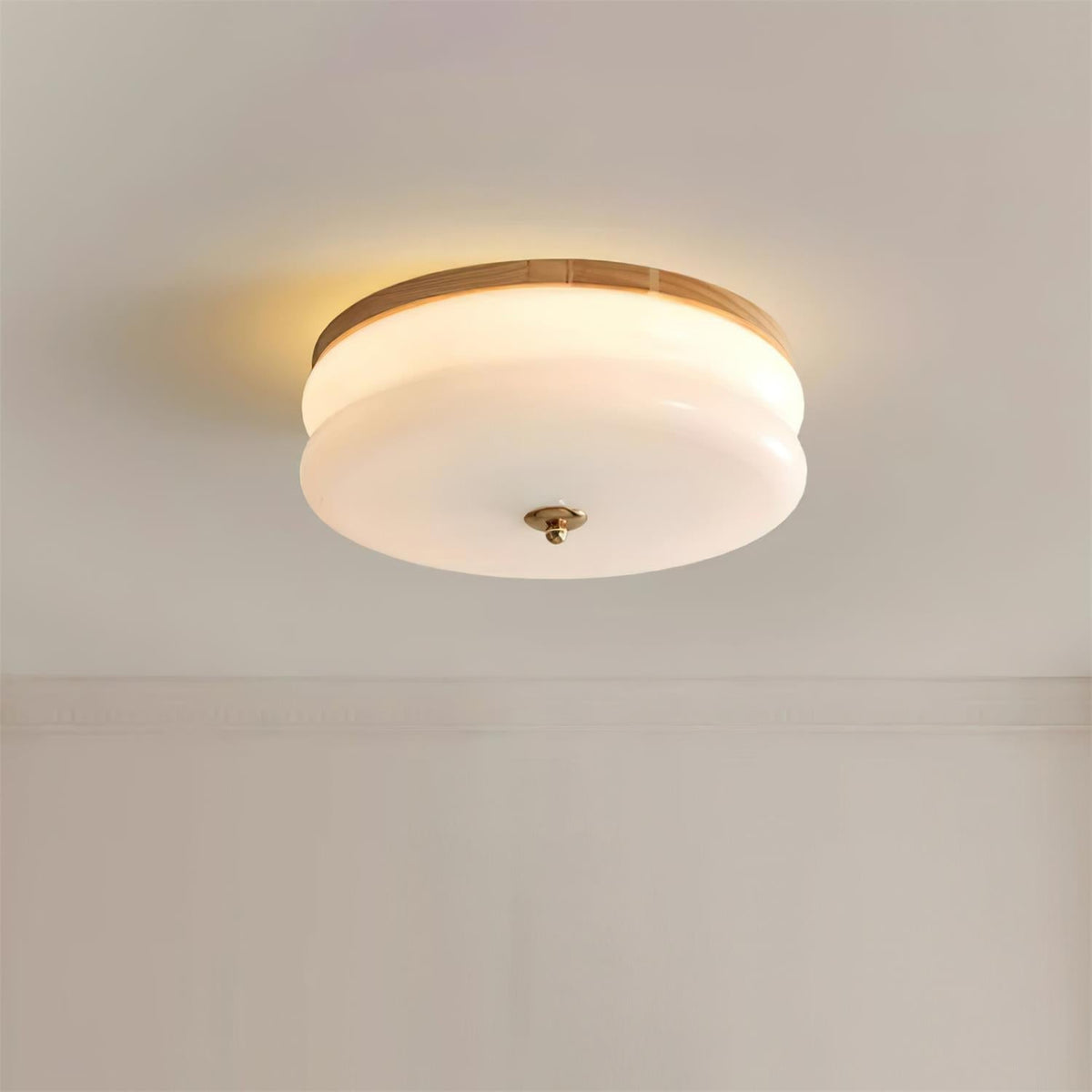 Minimalist Double-Layer Glass Disc Ceiling Light — Walnut Wood, Integrated LED