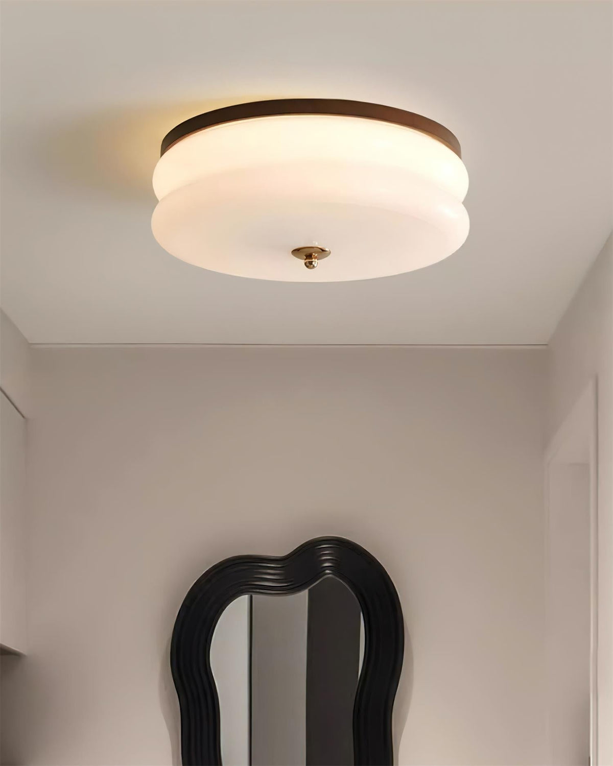 Minimalist Double-Layer Glass Disc Ceiling Light — Walnut Wood, Integrated LED