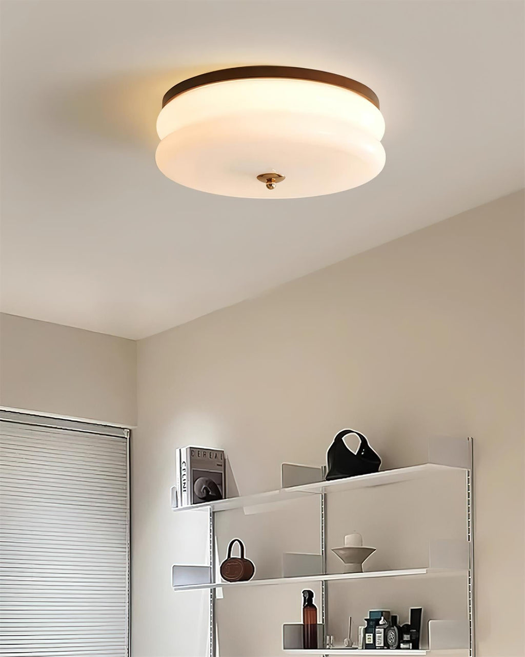 Minimalist Double-Layer Glass Disc Ceiling Light — Walnut Wood, Integrated LED