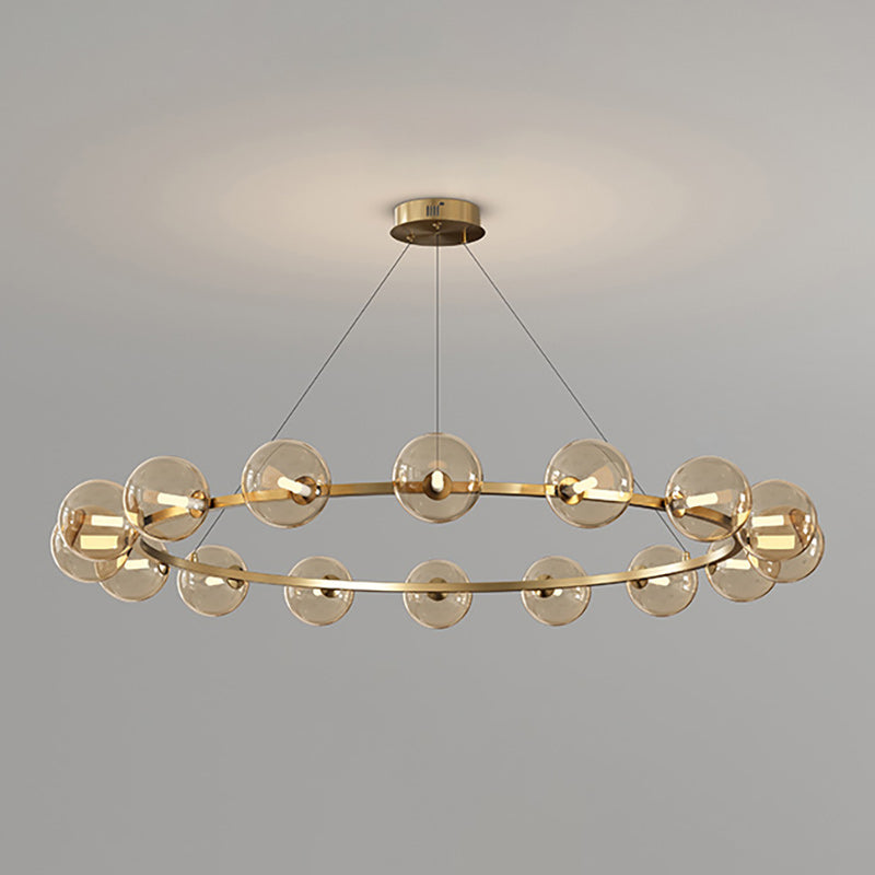 Rylian Modern Cam Avize — 58cm Füme Gri ve Kehribar